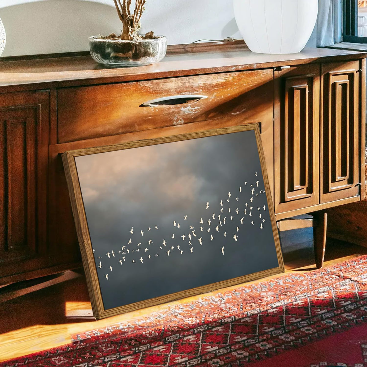 Framed Vintage Flying Bird Canvas Wall Art (Vintage Bird / 16"L x 12"W)
