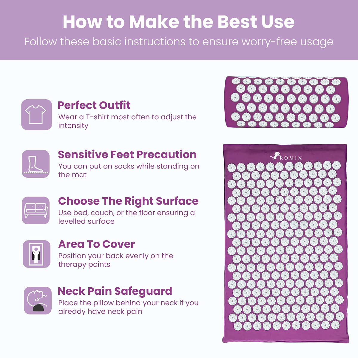Acupressure Mat And Pillow Set (Purple)