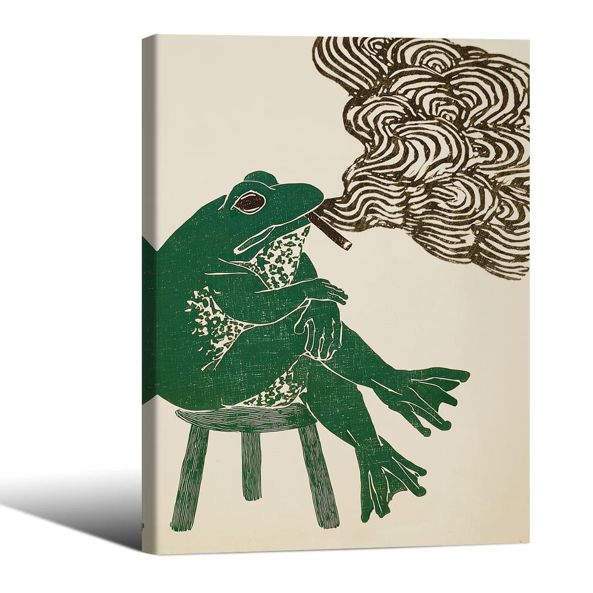 Framed Japanese Wall Art Funny Frog Smoking a Cigarette Poster Retro Oriental Asia Animals Print Ukiyo (Wrapped Canvas / Japanese Art 005 / 14"L x 11"W)