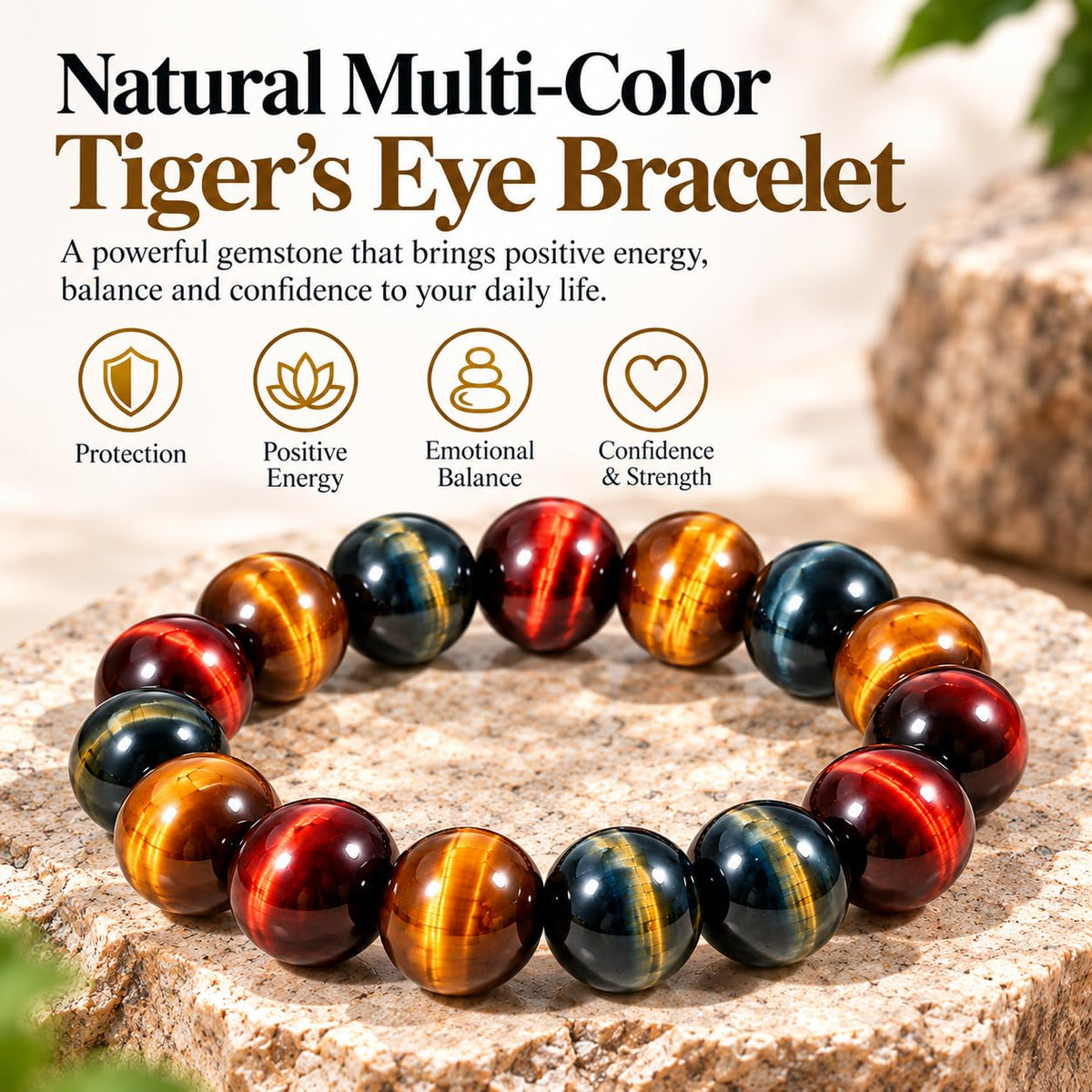 12MM Mixed Tigers Eye Mens Bracelet (12MM Mixed Tigers Eye Mens Bracelet)