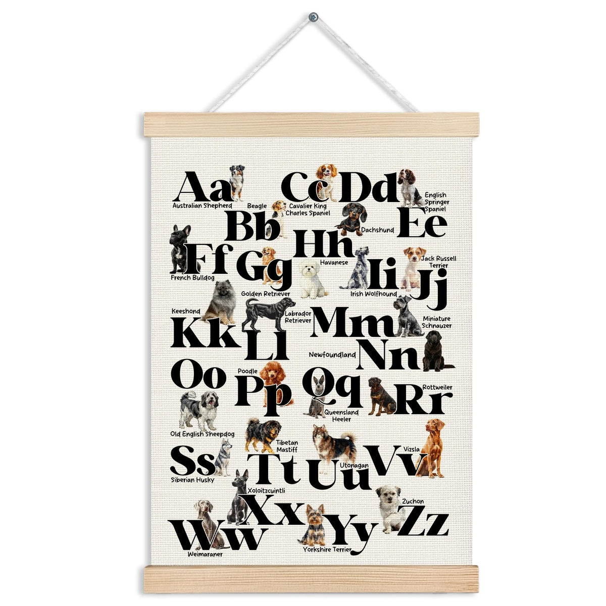 Dog Alphabet Nursery Wall Art Poster (Dog Alphabet)