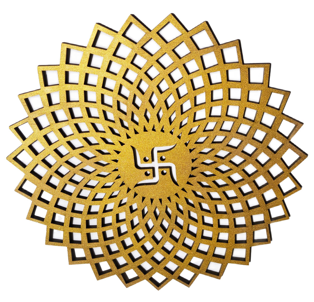 Golden Round Decorative Wall Art Mdf Wooden Chakra For Temple (GEOMETRY -Gold / 6"L x 6"W)