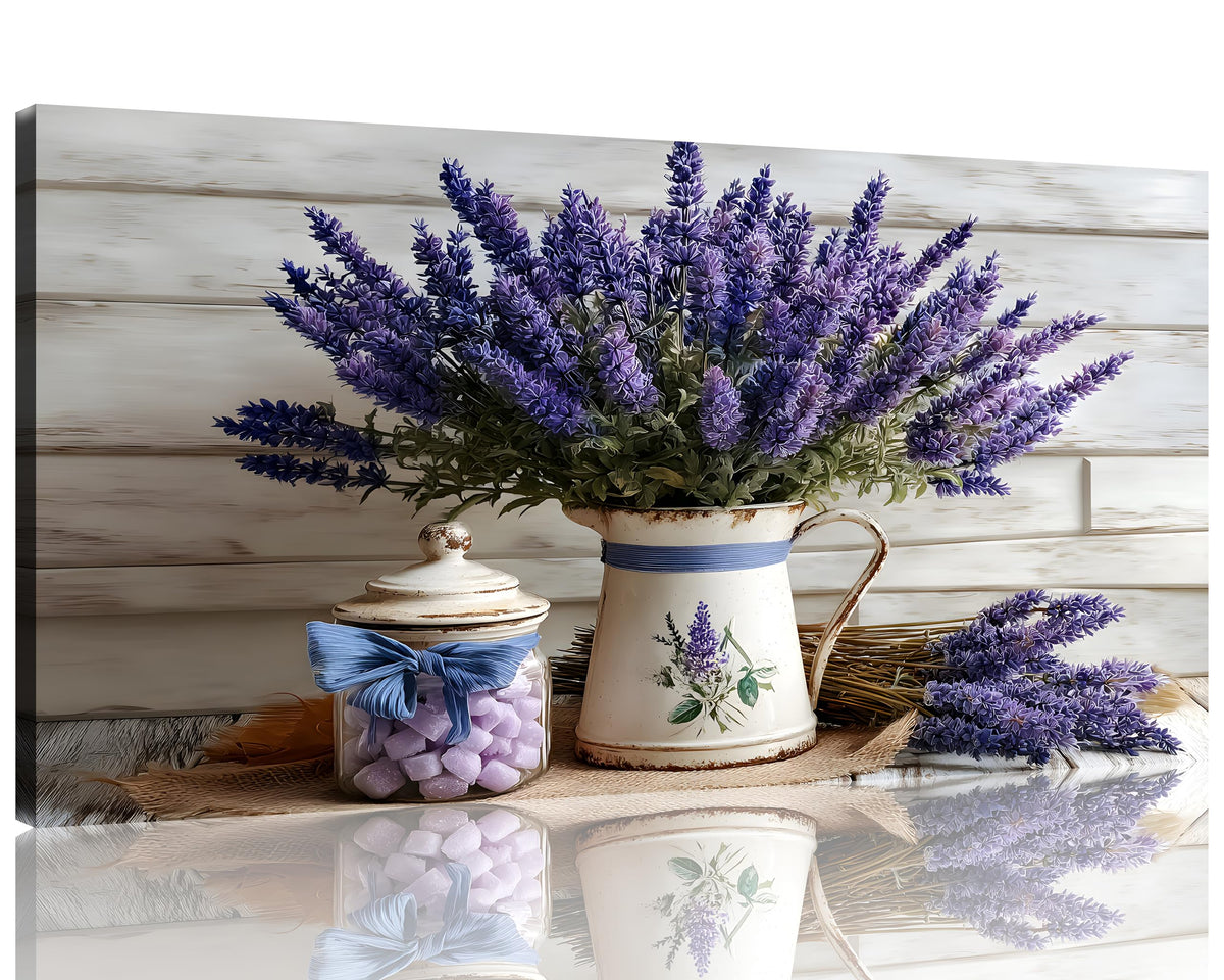 1 Panel Purple Lavender Wall Art Rustic Floral Bathroom Wall Decor Purple Farmhouse Flower Poster Country Pictures Art Print for Bathroom Bedroom Office Decorations Ready to Hang 16"x32" (32"L x 16"W / Purple Flower 16)