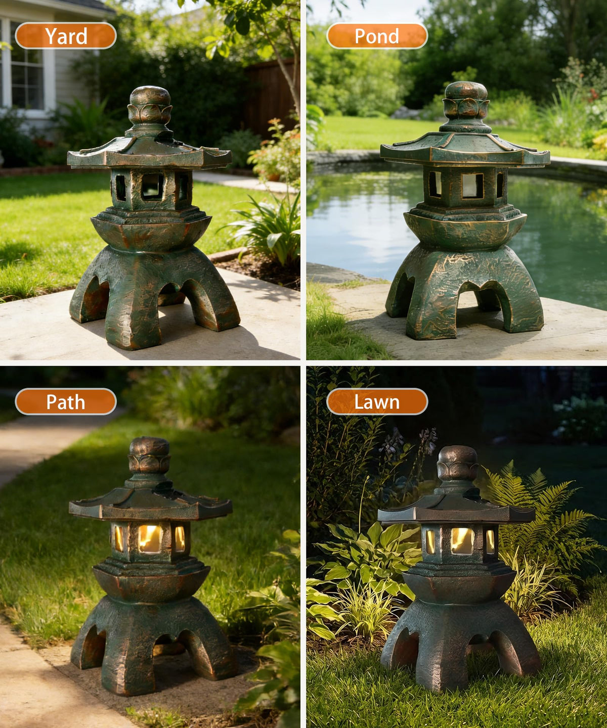 Solar Pagoda Lantern Garden Statue Zen Asian Janpases Decor (Copper)