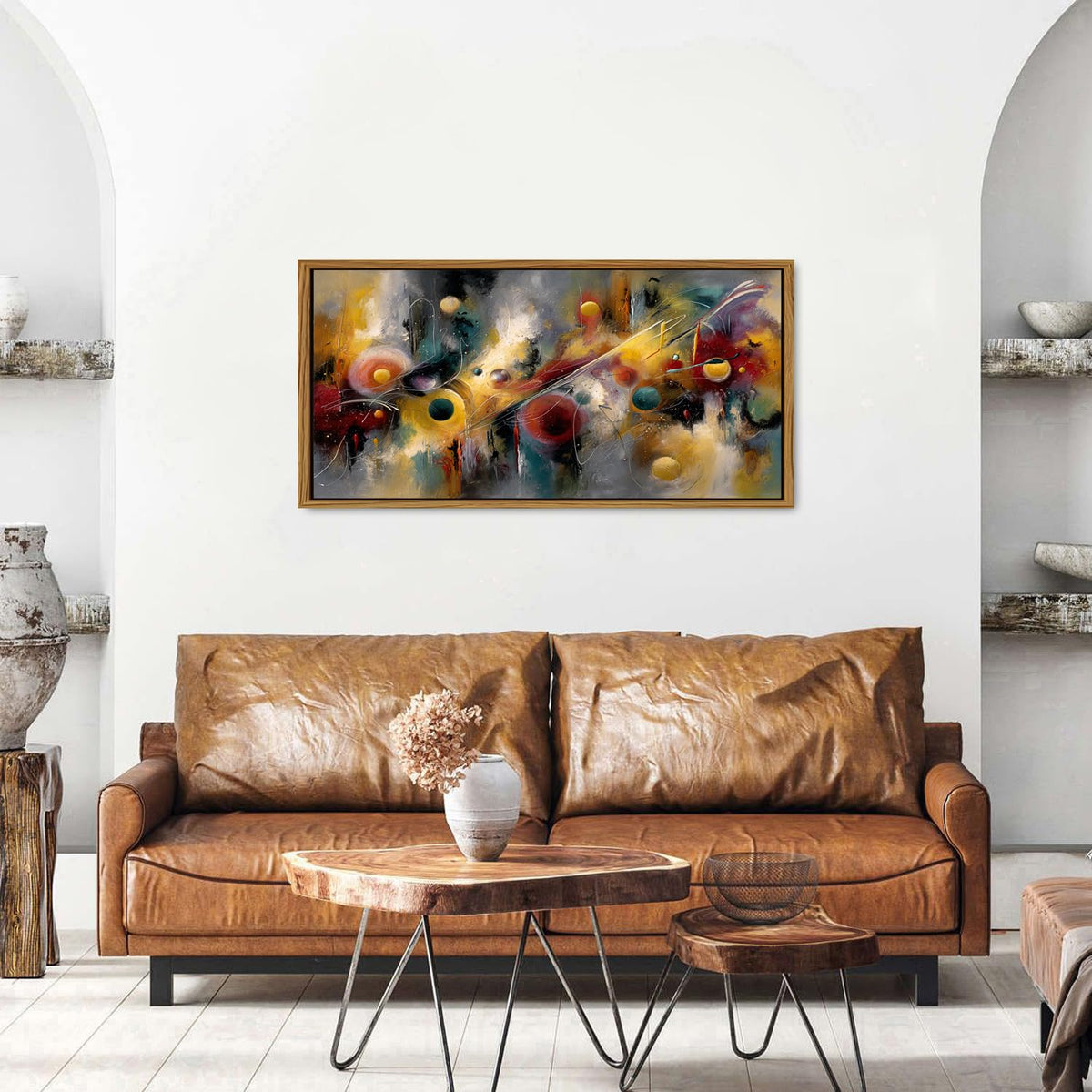 Abstract Wall Art Mid Century Neutral Canvas Prints Framed Colorful Minimalist Music Circle Picture Living Room Modern Geometric Painting Contemporary Artwork for Office Bedroom Home Decoration 20x40 (20"L x 40"W / Geometric Circle)