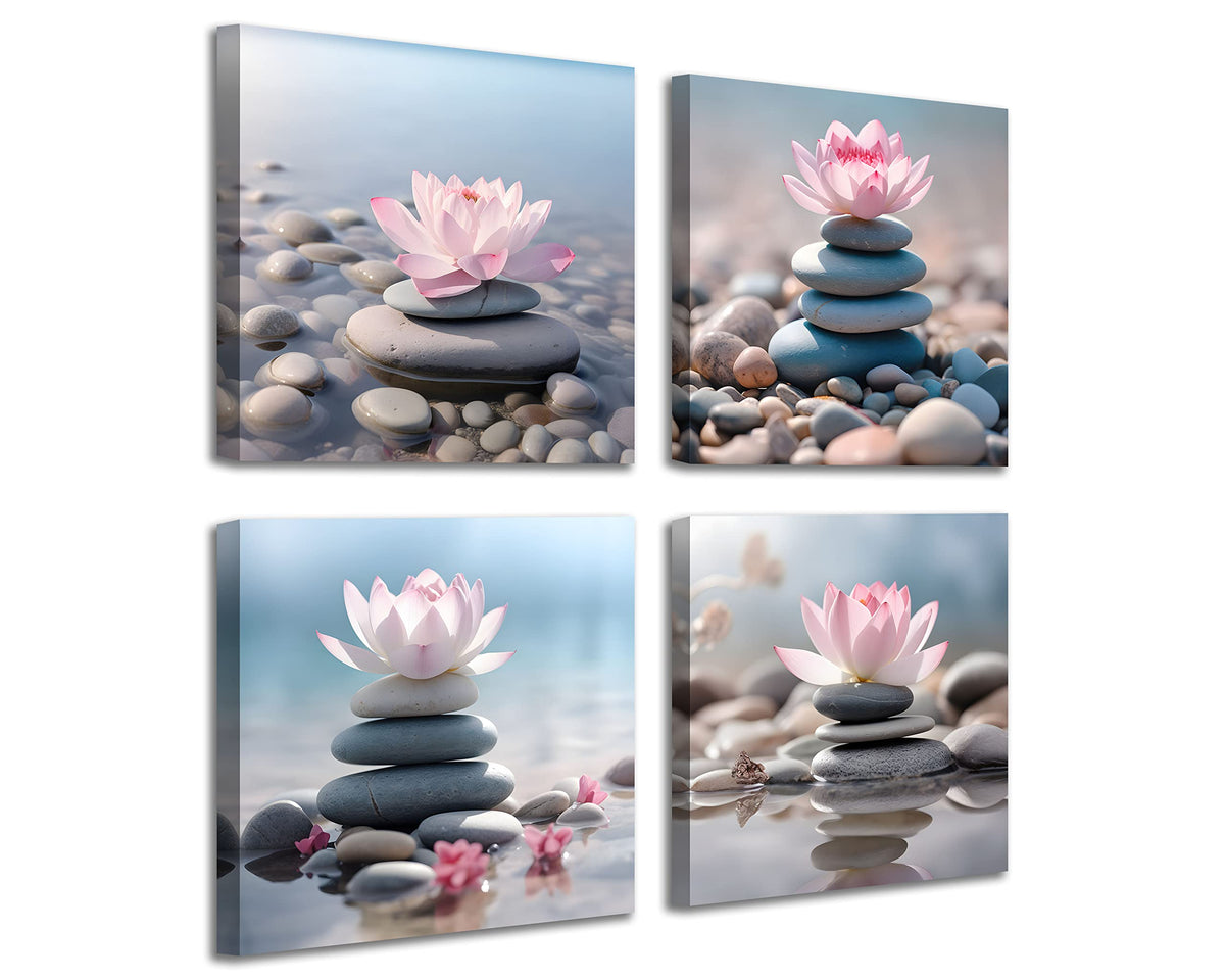 4PCS Mordern Zen High (16X16inchX4 / Pink Lotus)