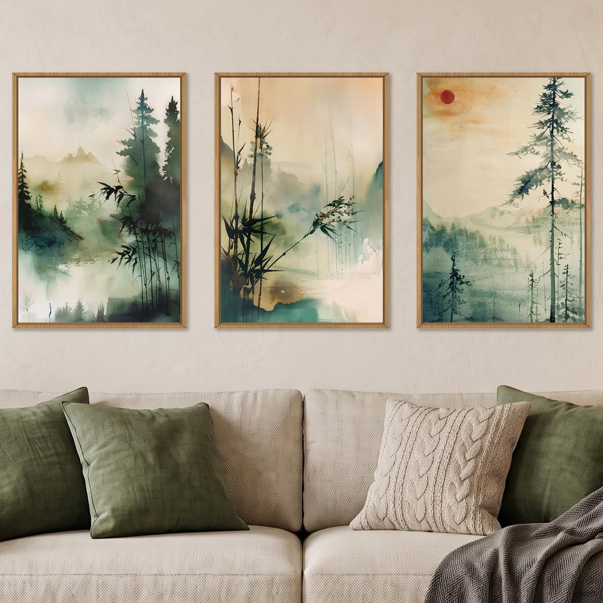 Chinoiserie Landscape Framed Canvas Wall Art Set (Chinoiserie Wall Art / 24"L x 36"W)