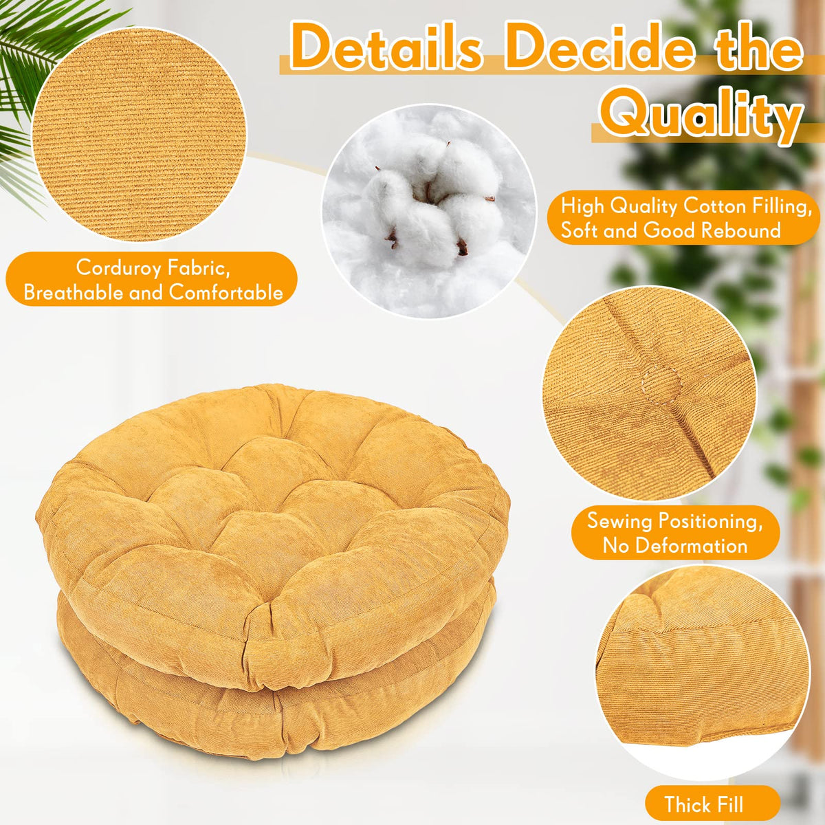 6 Pcs Yellow Large Floor Pillow Cushion (Round 22 x 22 / Yellow)