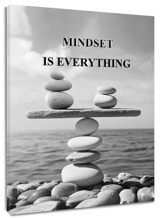 Mindset Motivational Wall Art Prints Zen Stone Inspirational Canvas Wall Art for Bathroom Bedroom Living Room Spiritual Black and White Canvas Paintings Spa Yoga Ofiice Wall Decor (20"L x 16"W / Grey)