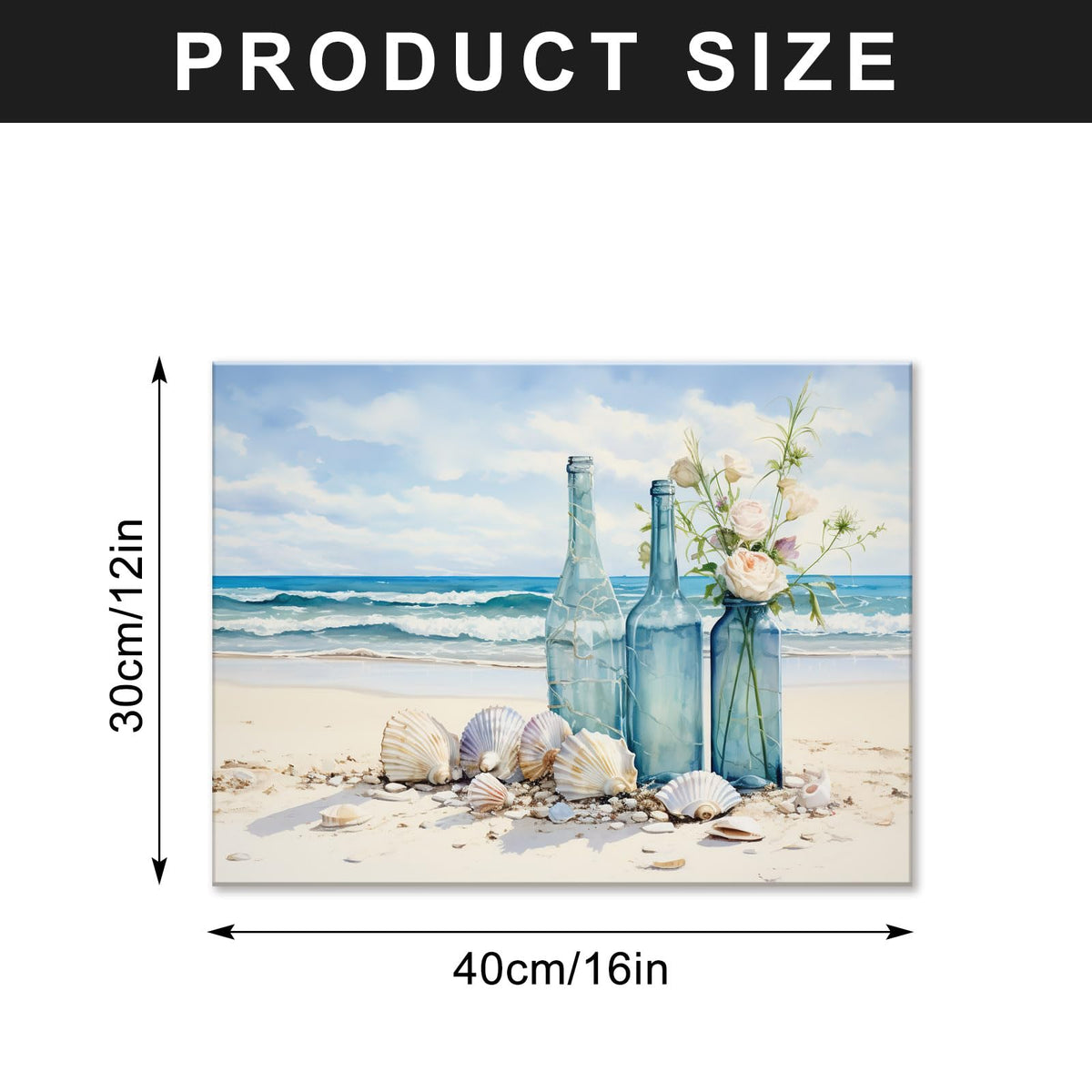 Seashell Bottle Beach Pictures Modern Seascape Canvas Prints Seaview Landscape Artwork for Home Office Living Room Bedroom Bathroom Framed Ready to Hang 12x16 Inches (16"L x 12"W / Bottle)