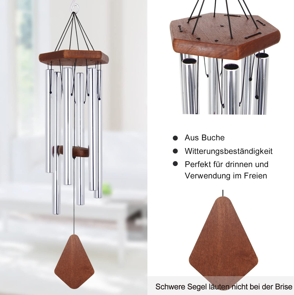 Memorial Wind Chimes for Outside 30 inch Silver Sympathy Gift Decor Chime (30" / Silver)