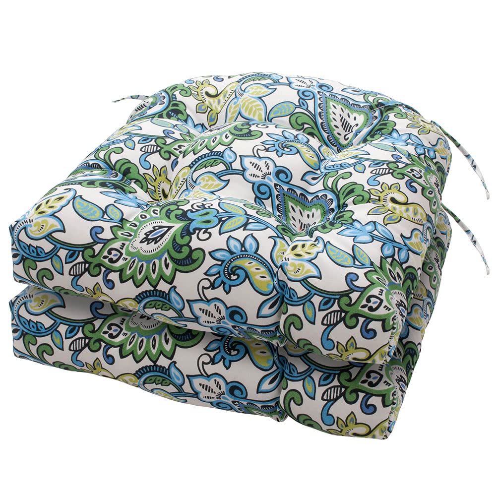 Outdoor Tufted Seat Cushion 19"x19" (Botanical Blue / 19" x 19" x 5" (2 Pack))