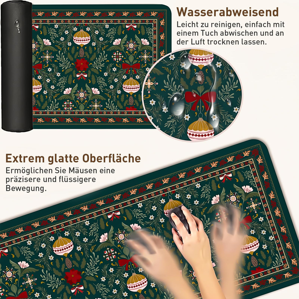 Xmas Holly Desk Mat (Dark Green Holly / 35.4" x 15.7")