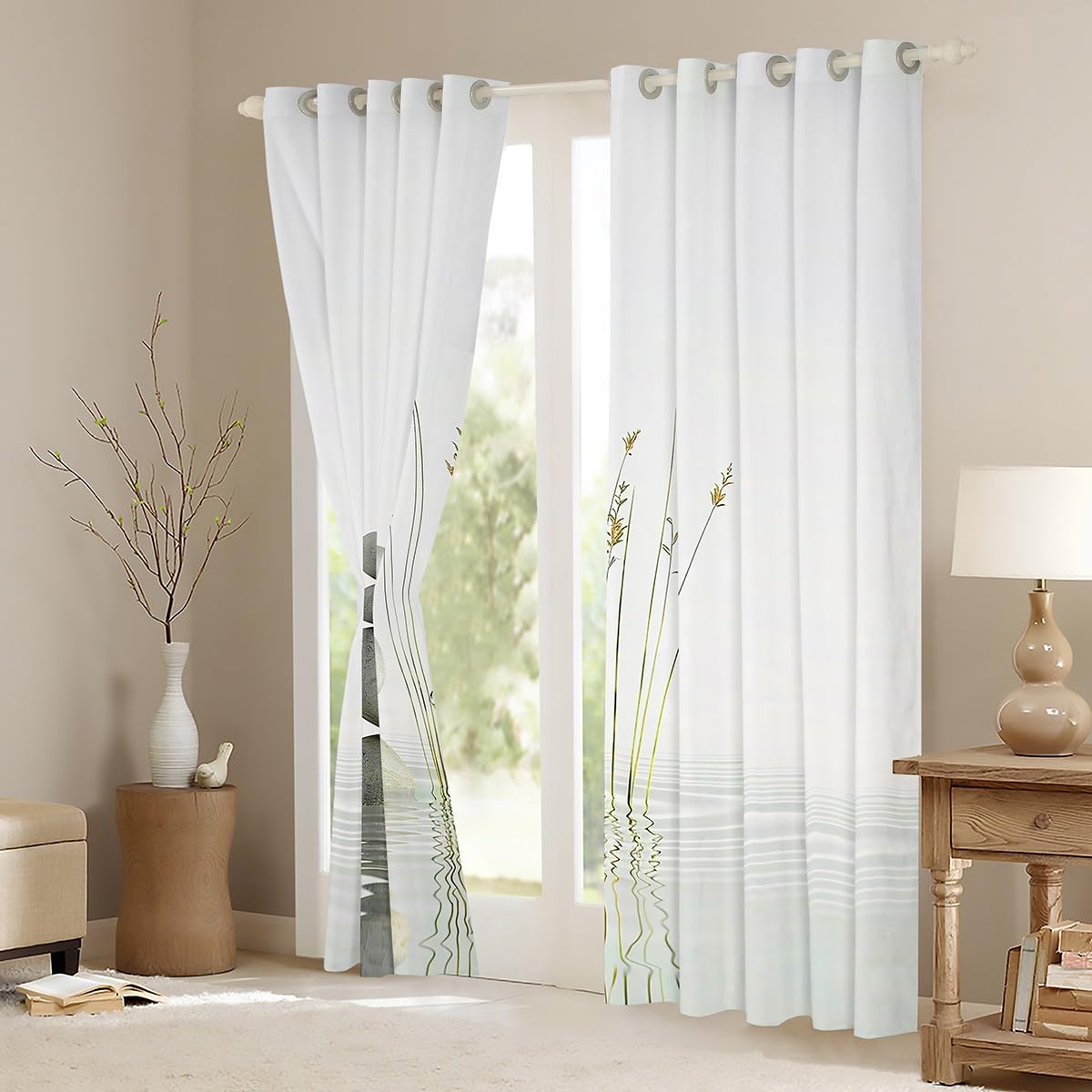 Zen Stones Print Curtain Bedroom 2 Panels 52 x 96 Inch Blackout (Multi 4 / 52"W x 96"L (Pack of 2))