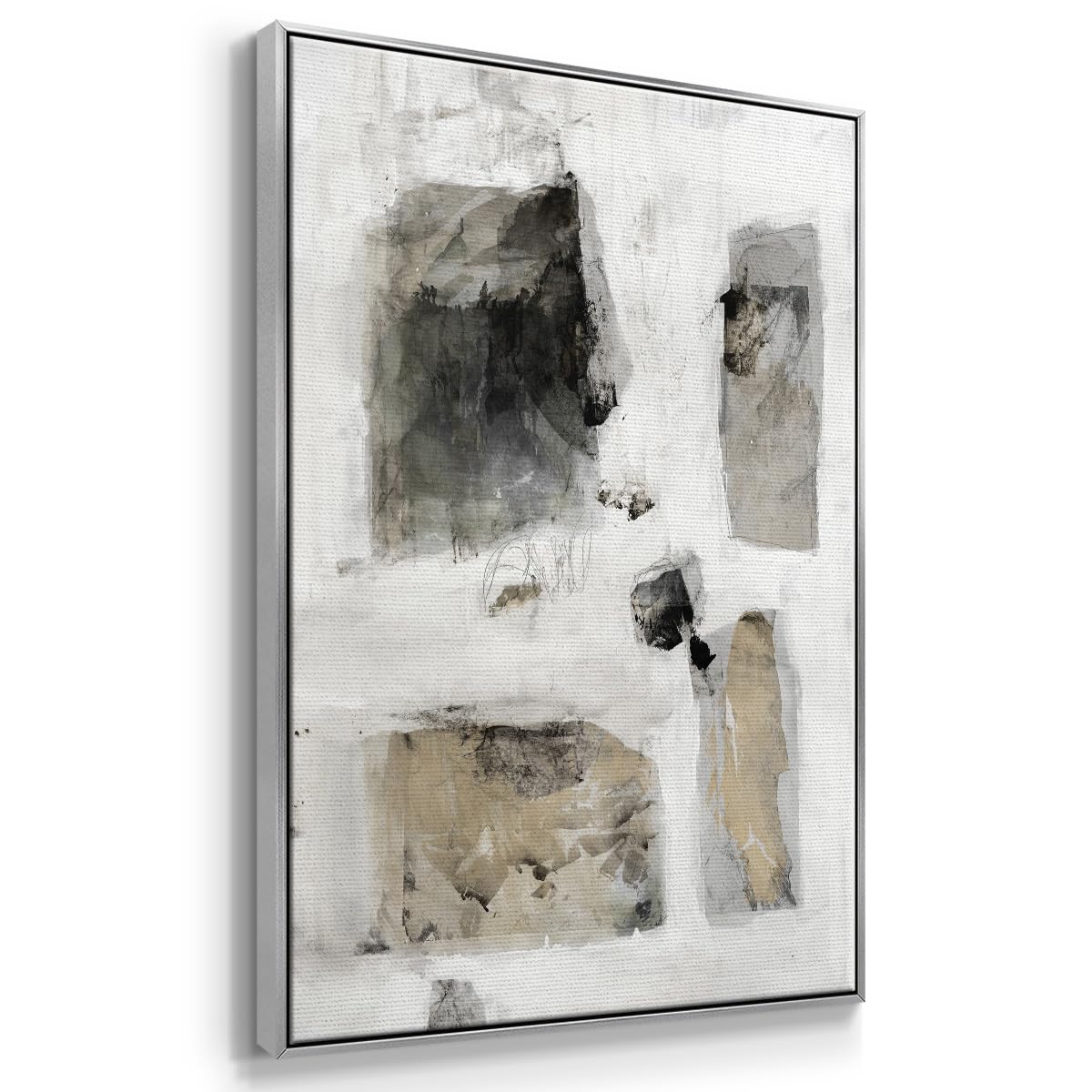 Canvas Home Decor Paintings Rustic Stone Wall Patterns Abstract Silver Floater Frame Wall Prints for Living Room Kitchen Office (37"L x 25"W / A Simple Love I V30)