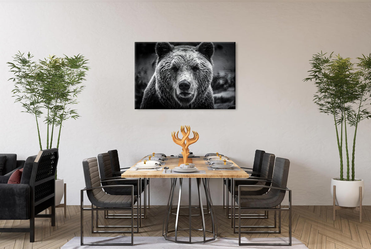 Bear Pictures Wall Decor Black and White Animal Canvas Wall Art for Living Room Nature Animals Photography Prints Poster Wildlife Safari Bears Painting Artwork Framed Home Office Decorations 24x36” (36"L x 24"W / BKBEAR)