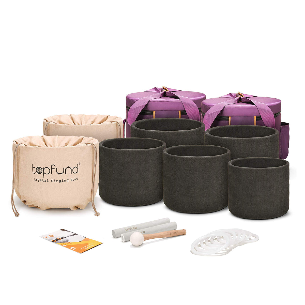 7 12 inch 440 Hz Chakra Set of 7 Crystal Singing Bowls with Heavy Duty Carrying Cases and Singing Bowl Mallets (7-12 inch / 440Hz Set of 7 Singing Bowls)