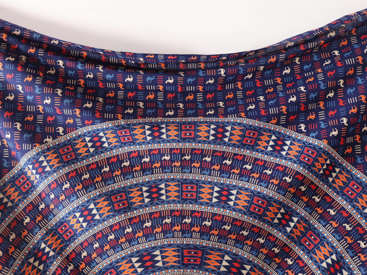 Queen Mandala Hippie Hippy Camel Ethinic Psychedelic Tapestry Wall Hanging (105L" x 81W" / Camel Blue Orange)