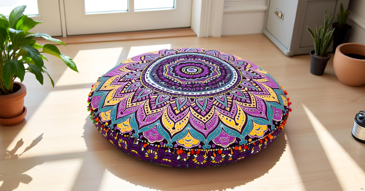 32" in Round Mandala Floor Pillow Cushion Cover Seating Throw Cover Hippie Decorative Bohemian Ottoman Poufs Pillow Cover Cases Boho Cotton Living Yoga Home Décor (New Pink Ombre)