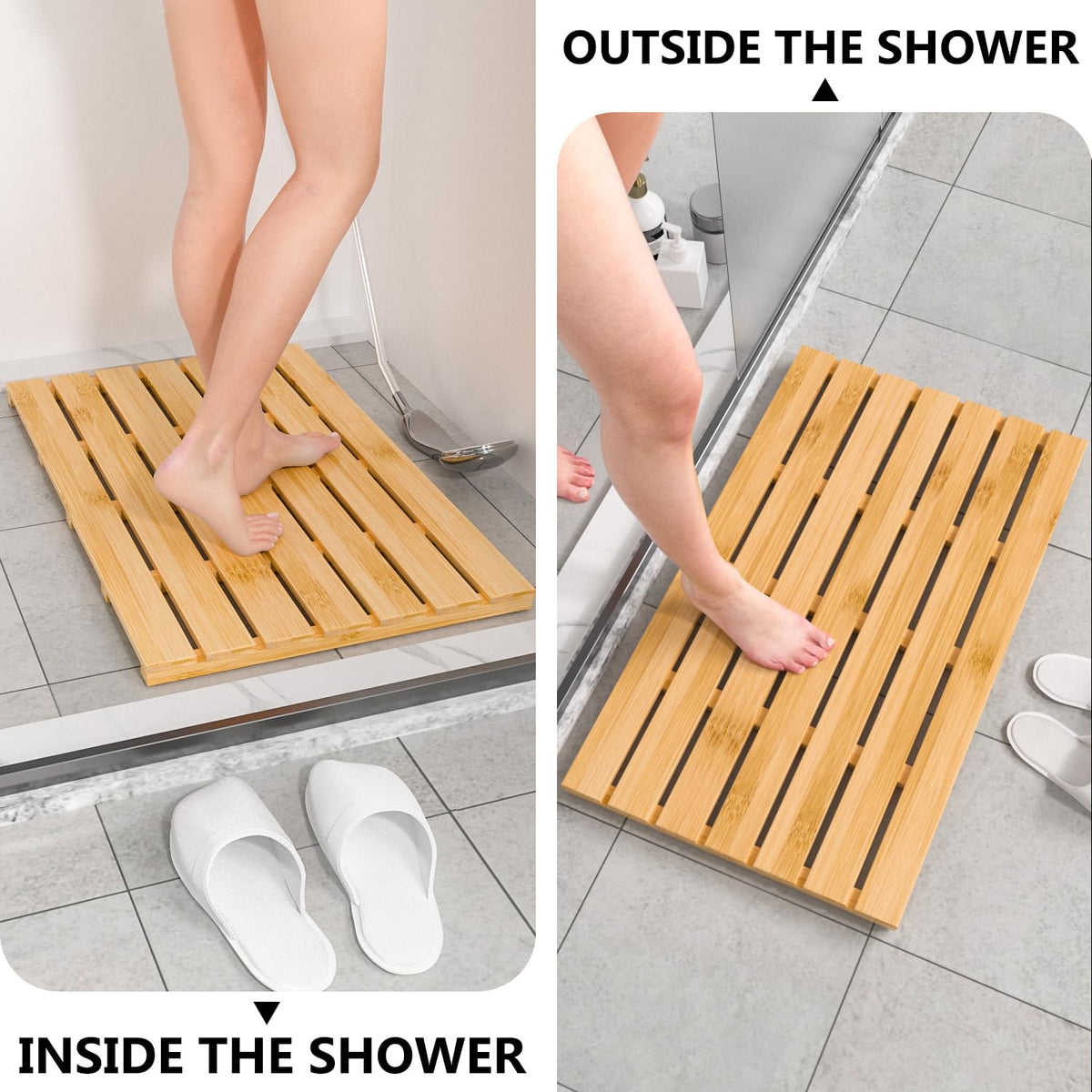 Wooden Bamboo Bath Shower Mat (Natural / 31.3" x 18.1" (Rectangular))