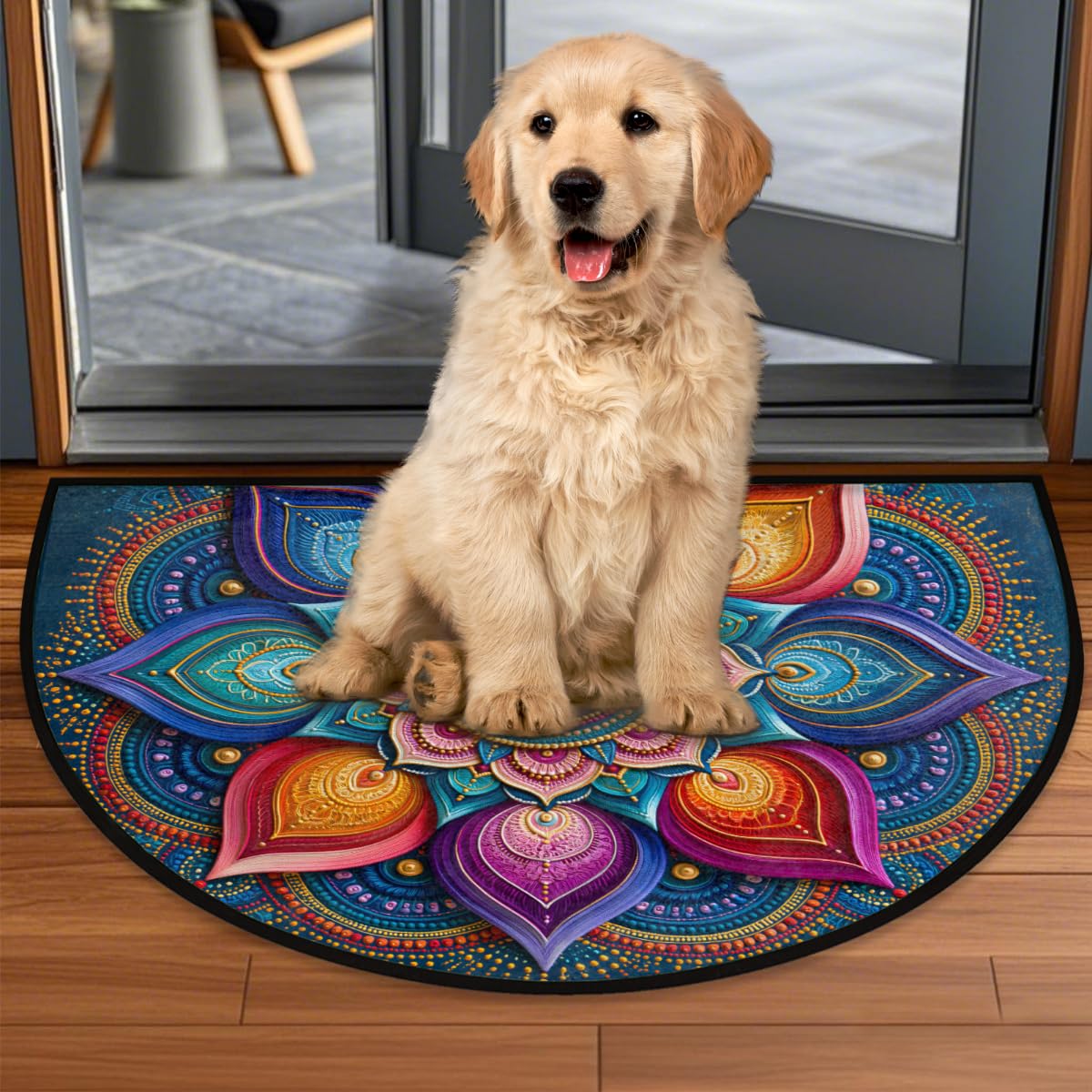 Mandala Half Round Doormat Semi Circle Rug Non Slip Half Moon Rug (B08:boho Mandala)