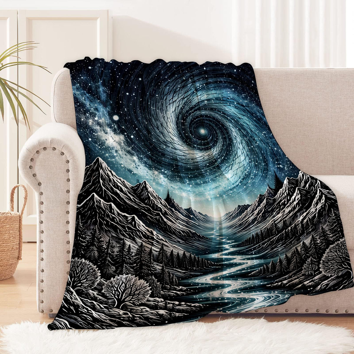 Black and White Mountain Blanket for Galaxy Lovers (50x40 Inch / Mountain)