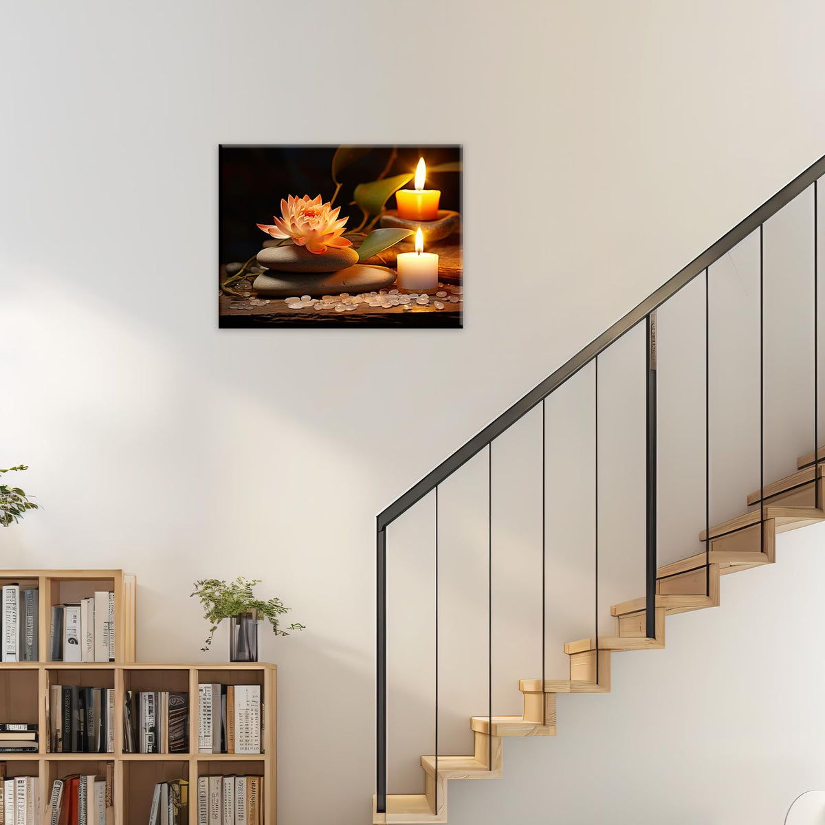 Zen Canvas Wall Art Lotus Flower Stone Painting Framed Spiritual Artwork Meditation Decor for Living Room Bedroom Ready To Hang (Artwork-2 / 36"L x 24"W)