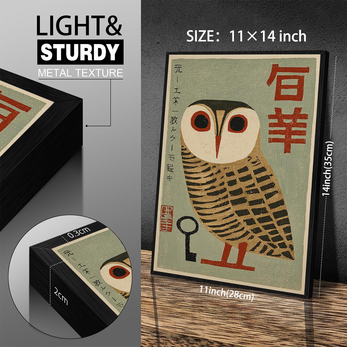 Japanese Animal Black Framed Poster Prints Vintage Owl Canvas Wall Art 11x14 inch Minimalist Bird Painting Nature Rustic Artwork for Mid Century Lndie Room Bedroom Living Room Gallery Decor Ready to hang (Black Framed / Japanese Wall Art / 14"L x 11"W)