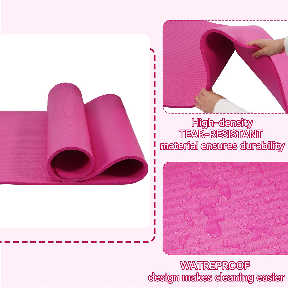 1/2-inch Thick High Density Exercise Yoga Mat with Carrying Strap (Pink)