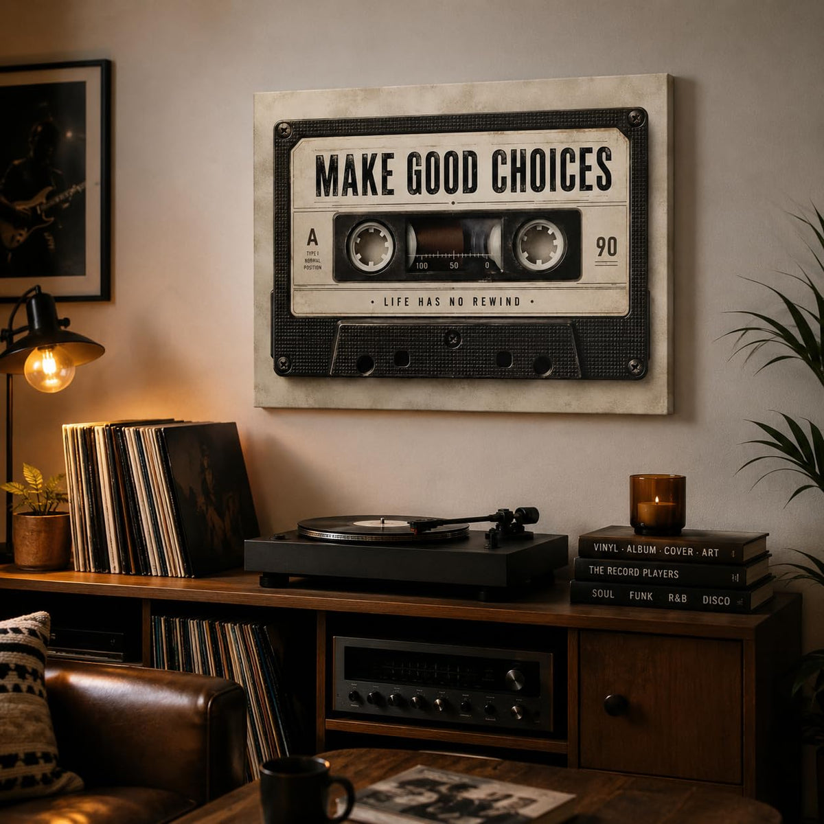 Vintage Cassette Framed Canvas Wall Art Retro Music Room Decor 12x16 Inches (Vintage Cassette / 16"L x 12"W)