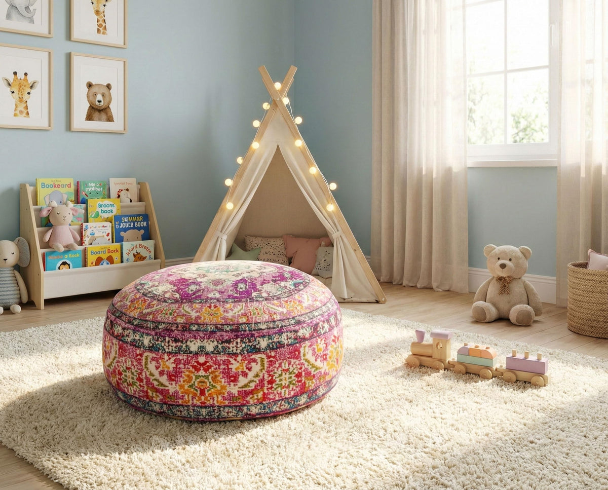 Boho Floor Cushion Cover Purple Round Purple Pillow Case Moroccan Decorative Pouf Pouf BeanBag Stool Cotton 24x8 Unstuffed (24x8 Cover Only / Purple)