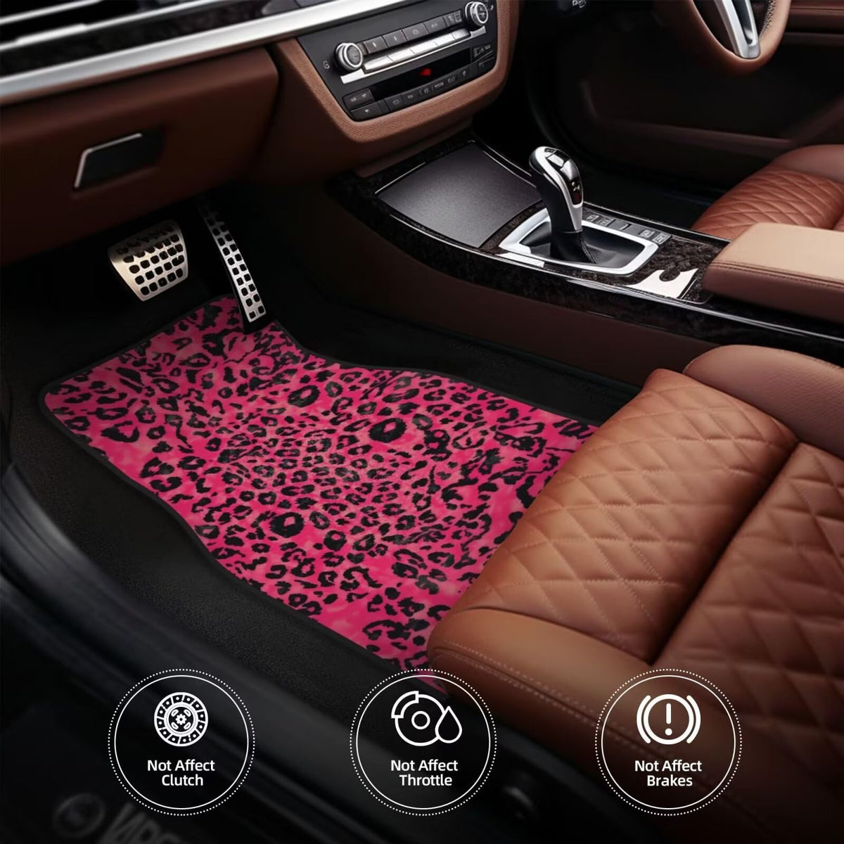 Red Leopard Print Car Floor Mats Set of Cheetah Skin Pattern Car Carpets Mats Universal Fit for Car SUV Truck Van Car Floor Rugs Full Set for Front Rear Foot Mats Car Accessories (Red Leopard)