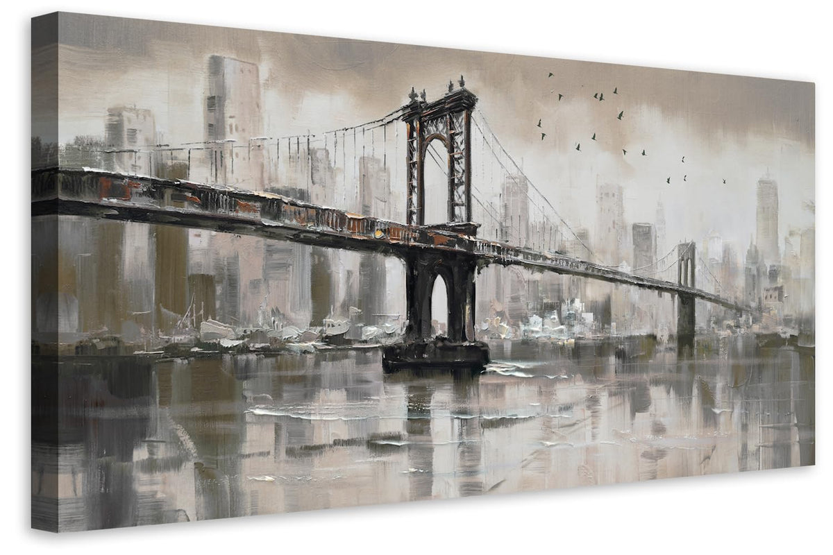 Vintage Brooklyn Bridge Canvas Wall Art Decor (Brown CityScapes / 40"L x 20"W)