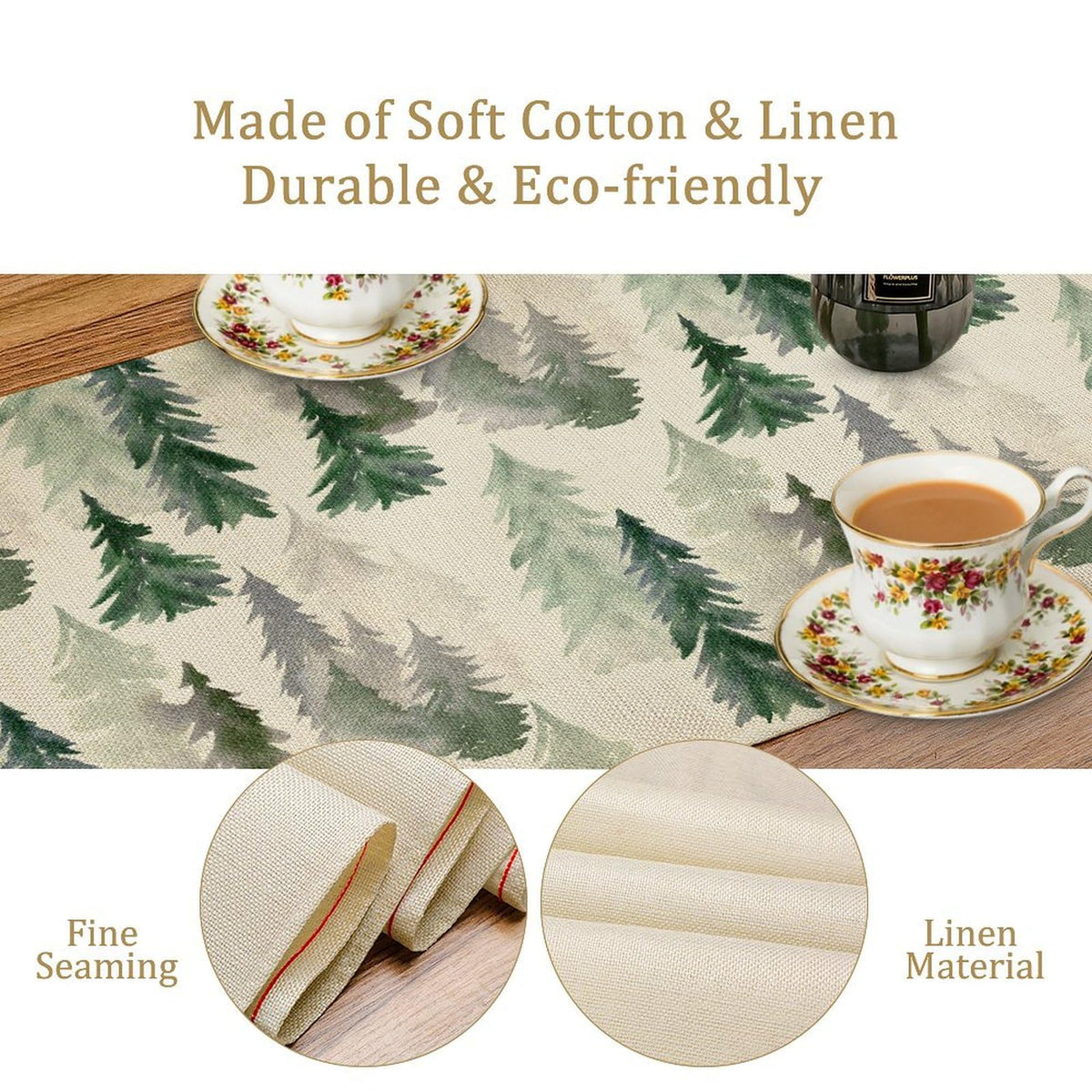 Green Forest Tree Table Runner Watercolor Fantasy Magical Woodland Landscape Nature Botancial for Tabletop Party Holiday 13x72 inch (13x72inch / Forest-2)
