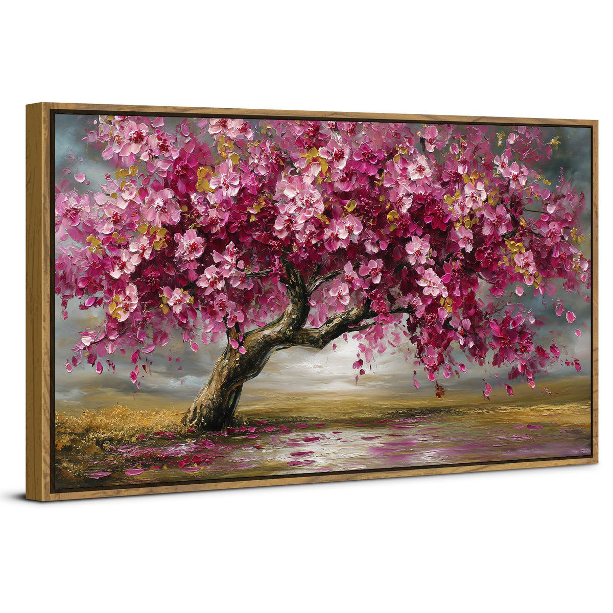 Framed Red Pink Tree Wall Art Tree of Life Picture for Living Room Colorful Flower Wall Decor Abstract Nature Scenery Texture Prints Canvas Painting Watercolor Artwork Bedroom Kitchen Decoration 24x48 (24"L x 48"W / Pink Tree)