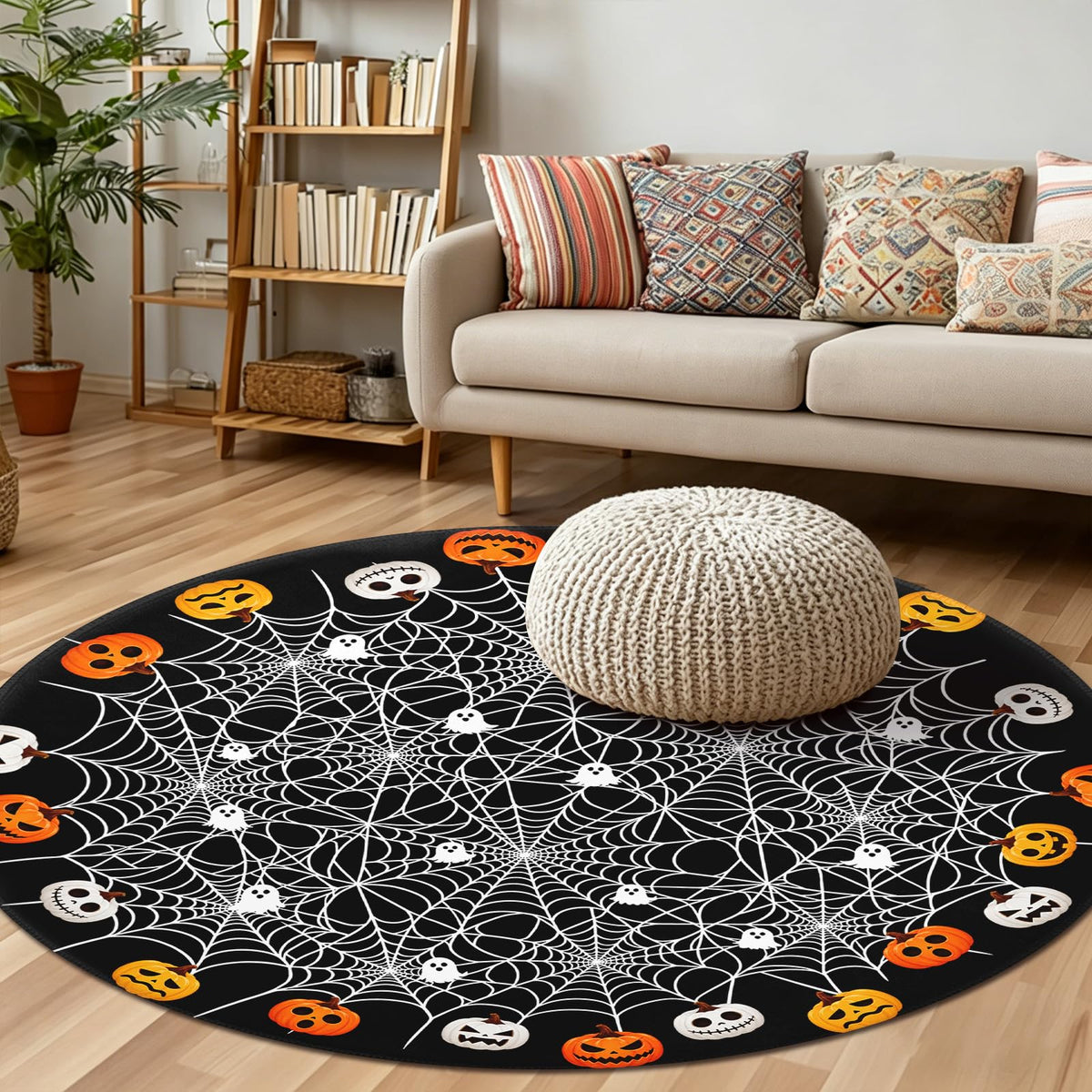Halloween Round Area Rug 5ft (Spooky-spider Web / 5' (Round))