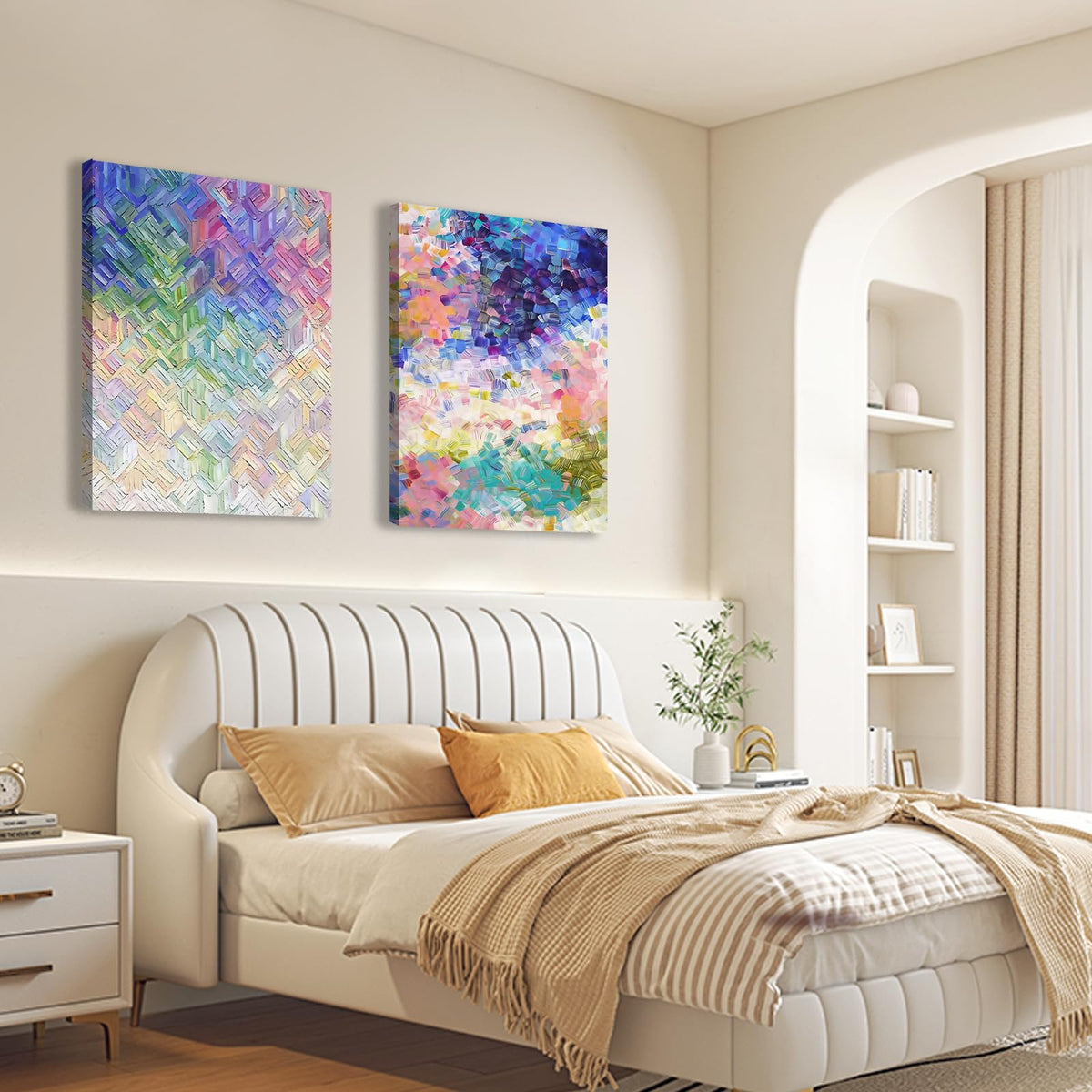 2 Pcs Framed Bathroom Wall Art Abstract Navy Blue And White Canvas Prints Simple Color Block for Living Room Bedroom Bathroom Office Ready to Hang 12x16 Inch (Color Blocks / 12X16inch)