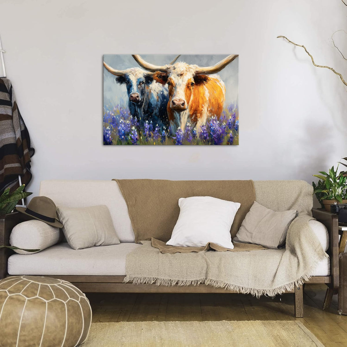 Farmhouse Highland Cow Wall Art Western Wall Decor Kitchen Living Room Large Highland Cow Picture Canvas Prints Decor Abstract Nature Country Animals Painting Poster Lavender Landscape Artwork 24x36” (36"L x 24"W / HighlandCow2)