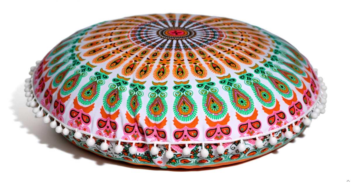 Large Round seat Floor Cushion Chair Ottoman Cover Pouf Pillow Meditation Floor Cushions for Adults Seating pouffe Ottoman Throw Covers Craft Room Furniture for Sitting Cover 22 Inches (Musturd)