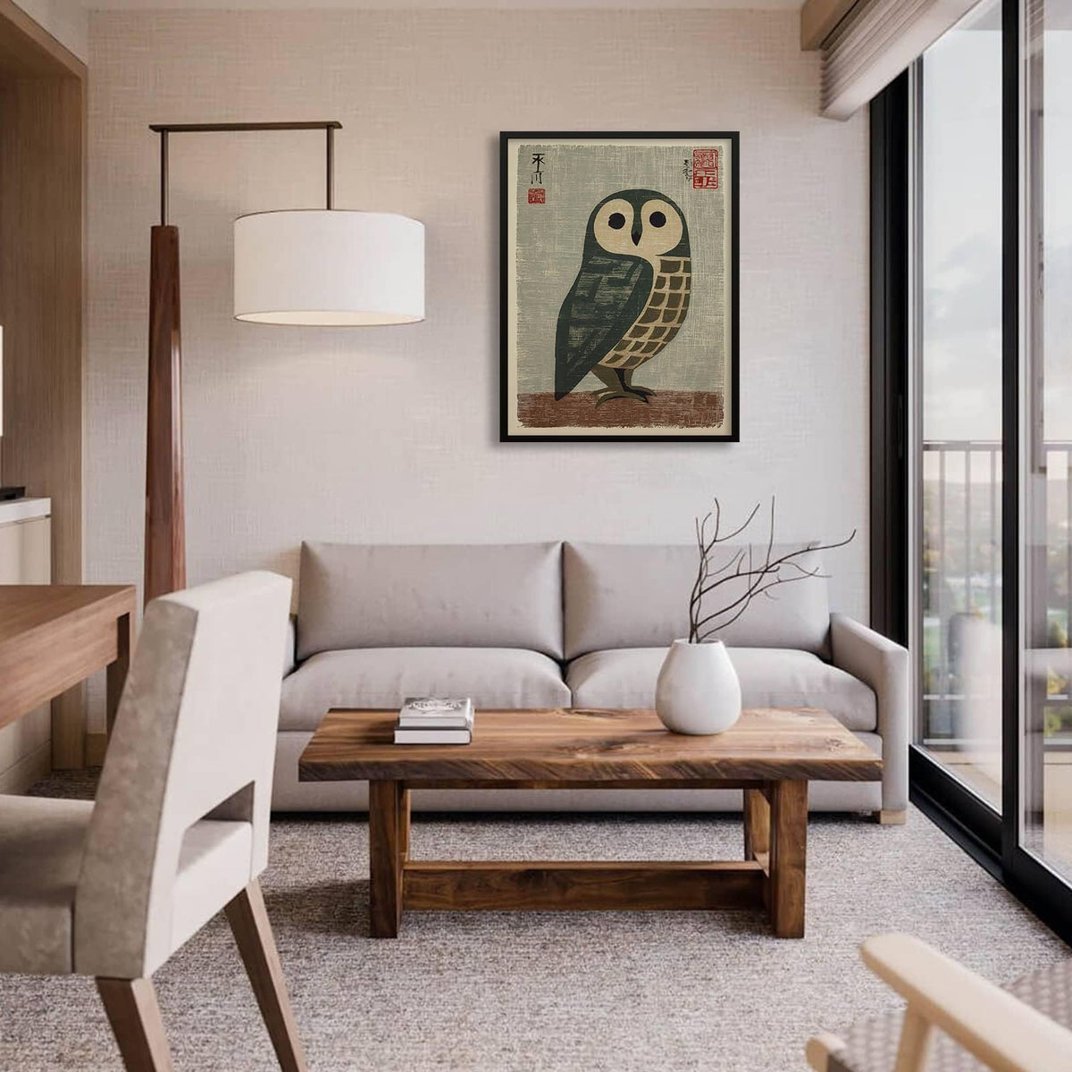 Black Framed Vintage Japanese Wall Art 20x30in Owl Poster Mid Century Animal Print Minimalist Bird Painting Nature Rustic Artwork for Lndie Room Bedroom Living Room Gallery Decor Ready to hang (Black Framed / Japanese Poster / 30"L x 20"W)
