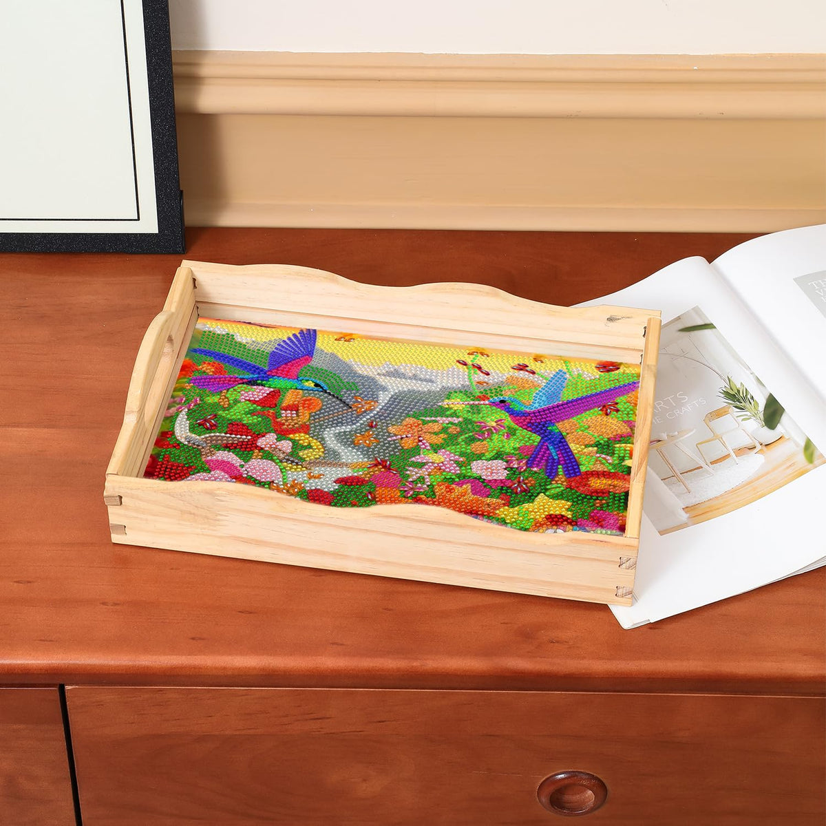 5D Diamond Art Kits for Adults Wooden Serving Tray with Handle (Bird Small)