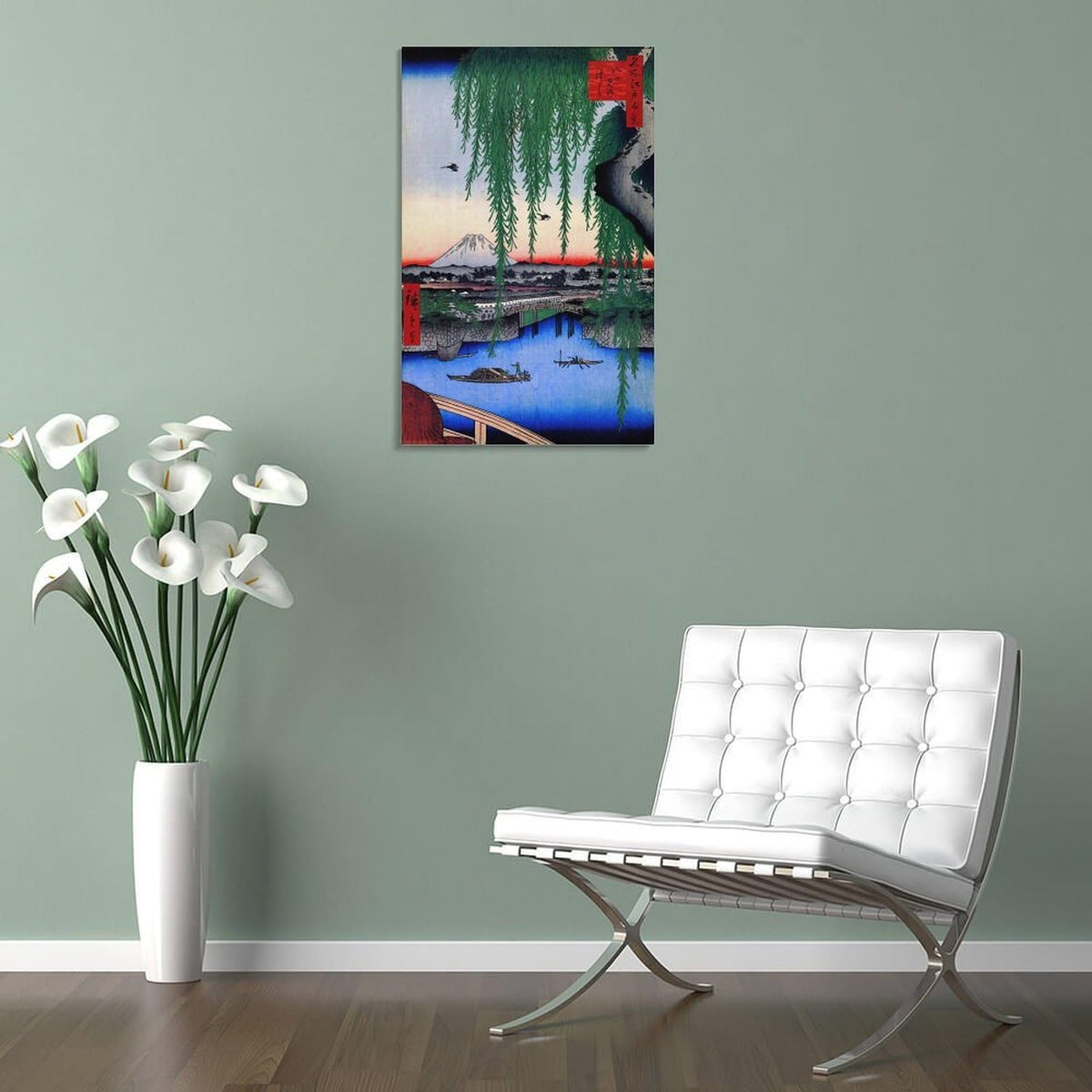 Yatsumi Bridge Ando Hiroshige Japanese Ukiyoe Canvas Printing Wall Art Prints Wall Decor Vintage River Willow Mount Fuji Landscape Posters Japandi for Living Room Bedroom Office 16x24inch (style-2 / 16x24inch(40x60cm) Frame)