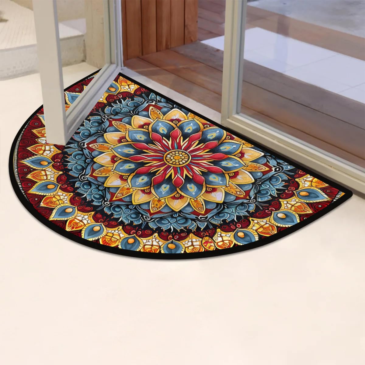 Mandala Red Half Round Door Mat Semi Moon Rug Fireplace Carpet Area Rugs (A:a-12)