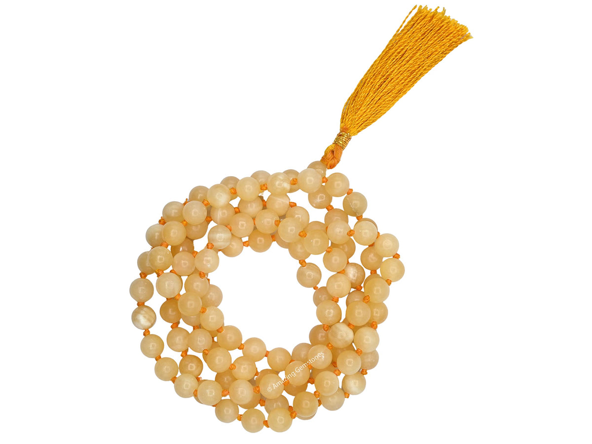 Yellow Calcite Mala Beads (Yellow Calcite / Knotted)
