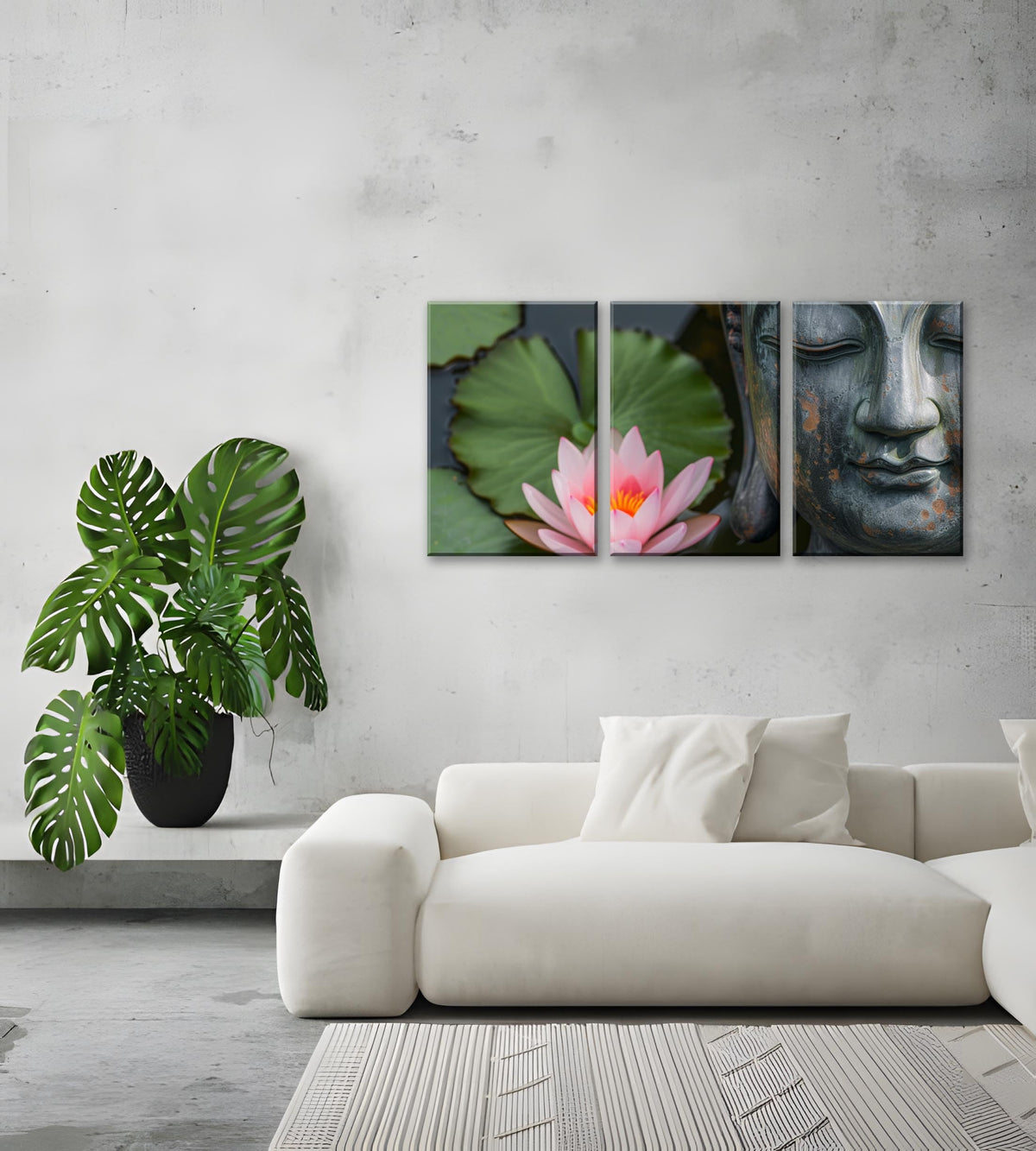3Pcs Zen Buddha Canvas Wall Art Lotus Flower Meditation Framed Canvas Print Peaceful Asian Decor for Bedroom Living Room Spa Yoga Pink Oriental Artwork Water Lily Wall Art Ready to Hang (12"L x 18"W / 3PCS-Zen Buddha)