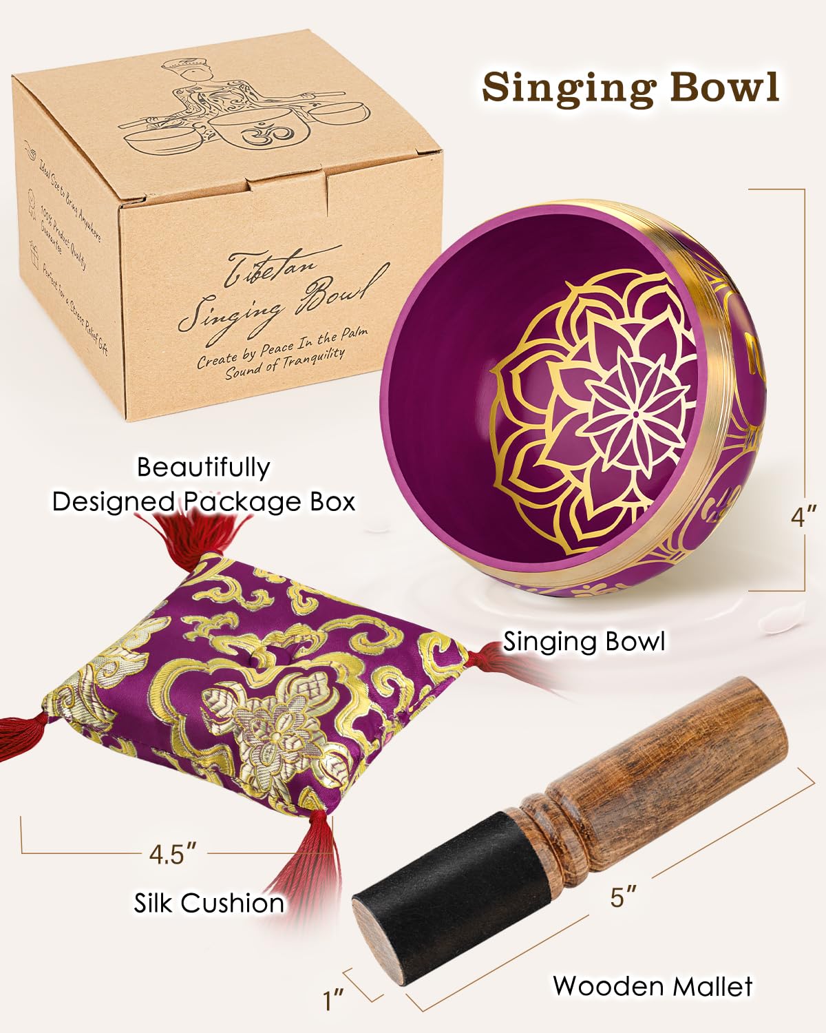 Singing Bowl Authentic Tibetan Sound Bowl for Yoga (Red(Lotus))