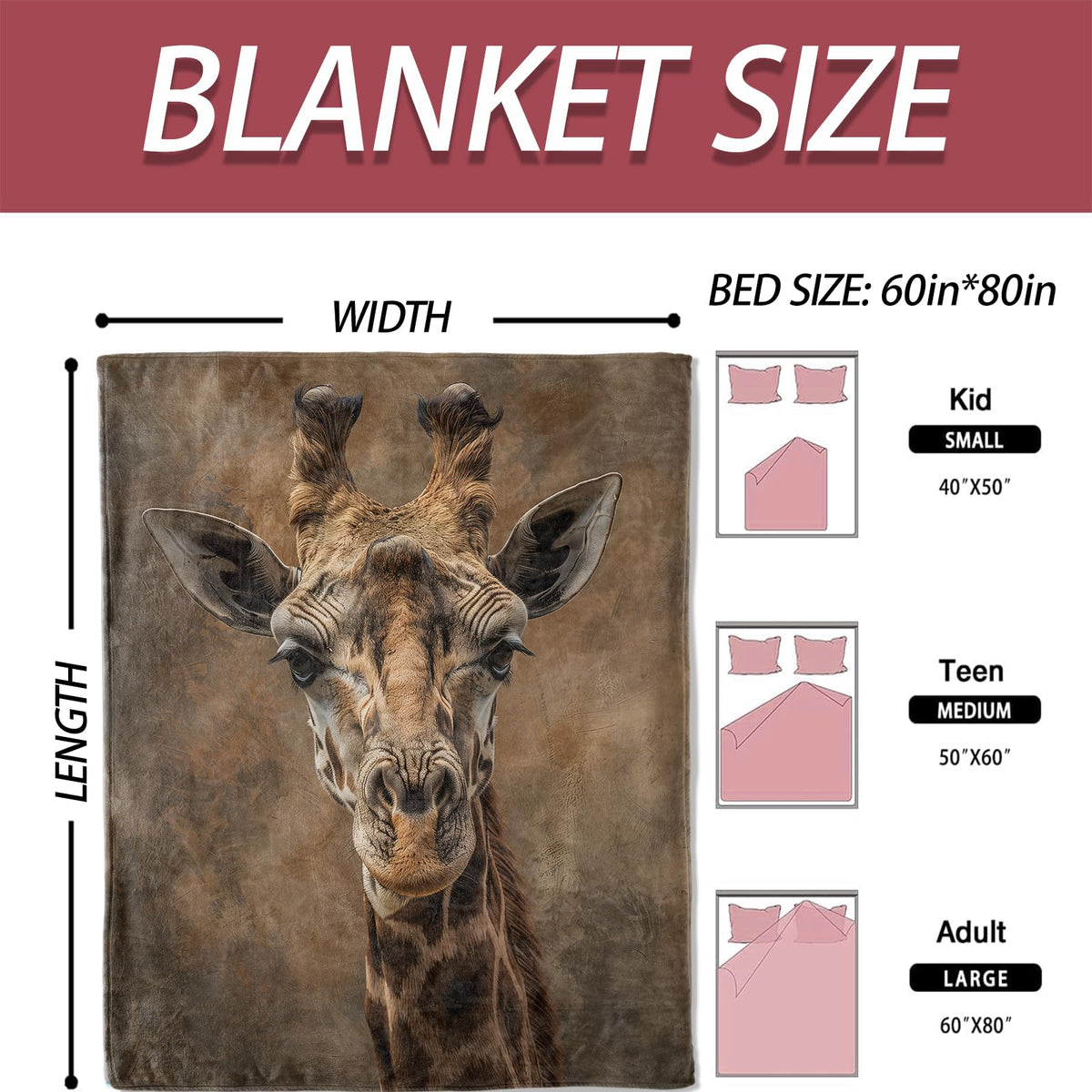 Giraffe Portrait Flannel Blanket 40x50in (40x50 Inch / Giraffe)