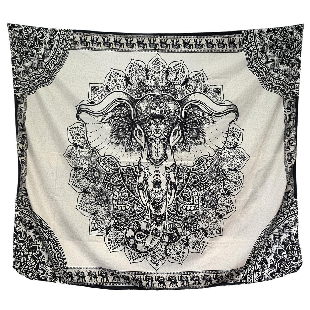 Elephant Wall Tapestry (Black & Light gold / 59"L x 51"W)