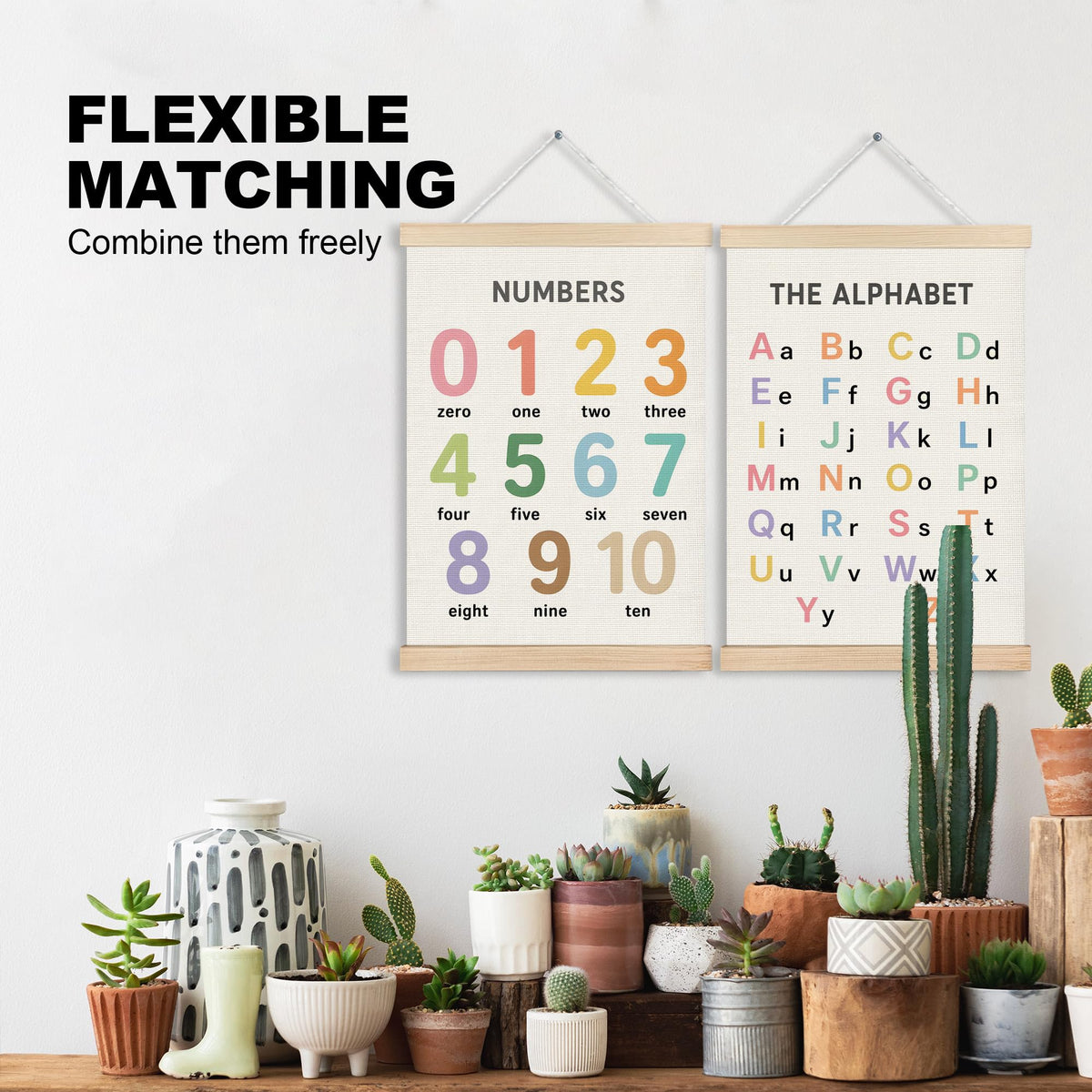 Numbers Alphabet Wall Art Hanging Poster for Classroom 2 Pack 12x16 (Alphabet-3)