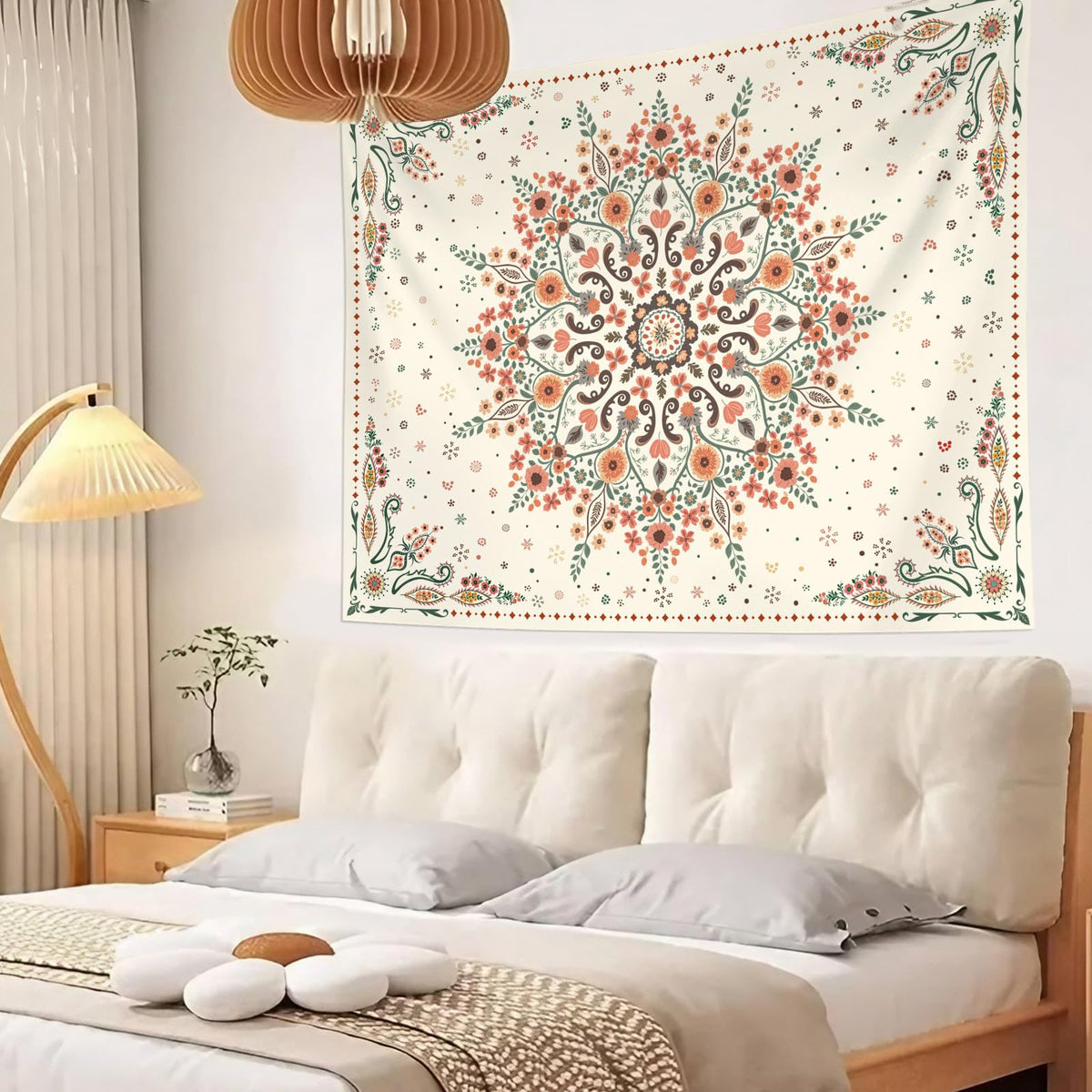 Bohemian Tapestry Wall Hanging (48"L x 36"W / WhiteWreath2)